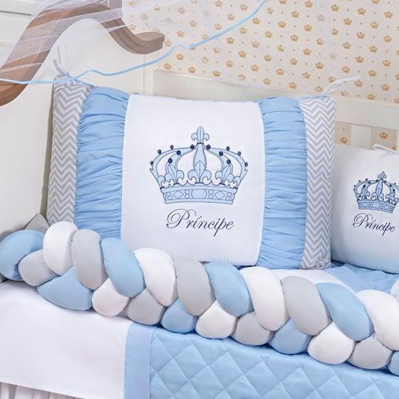 Imagem de Kit Berço Americano Trançado Coroa 11 Pcs Protetor Decoração Príncipe Princesa Imperial Chuva Amor