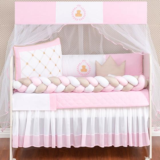 Imagem de Kit Berço Americano Ursinha Princesa Rosa Menina 12 peças com Saia berço