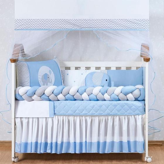 Imagem de Kit Berço Para Menino 14 Peças Com Saia e Travesseiro Azul
