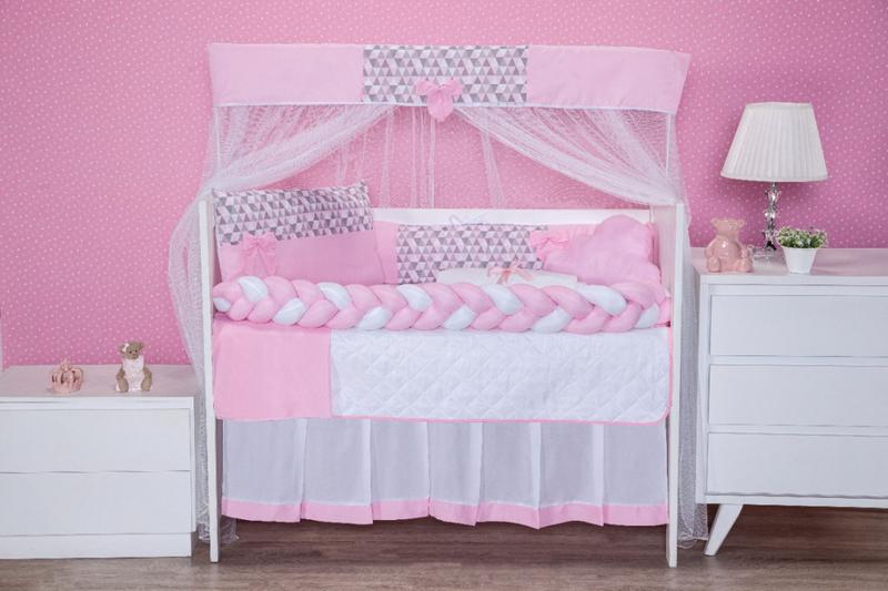 Imagem de Kit berço para quarto do bebê padrão/americano completo 11 peças - menino-menina - triangulo rosa