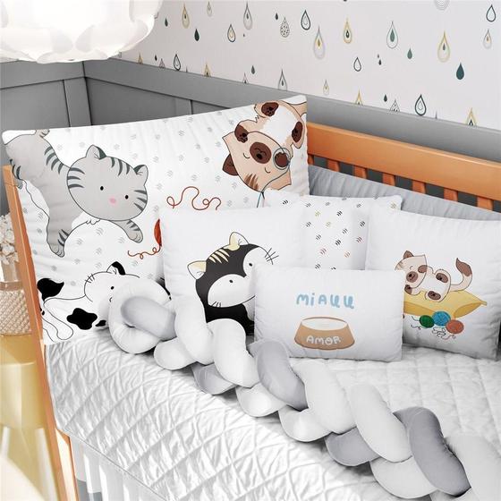 Kit Berço Trança Gatinhos Cinza e Bege Estampa Grão de Gente é boa?