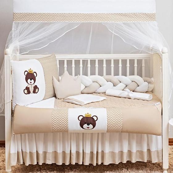 Imagem de Kit Berço Unisex Urso Bege 11 Peças Saia Box Menino Menina