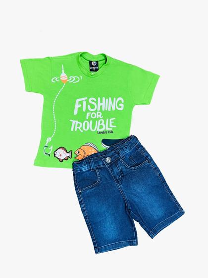 Imagem de Kit Bermuda Jeans Infantil + Camiseta Menino 