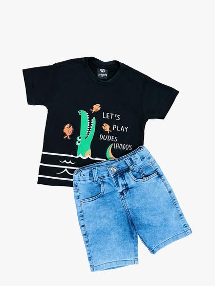 Imagem de Kit Bermuda Jeans Infantil + Camiseta Menino 