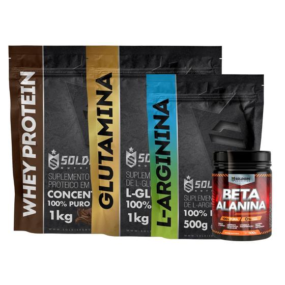 Imagem de Kit: Beta Alanina 500g + Arginina 500g + Whey Protein Concentrado 1Kg + Glutamina 1Kg - 100% Importado - Soldiers Nutrit