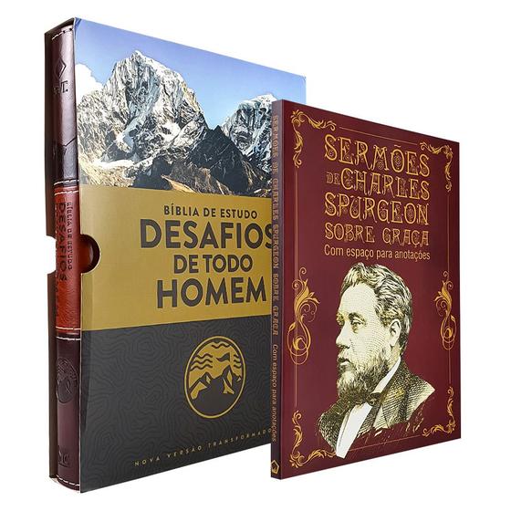 Imagem de Kit Bíblia de Estudo Desafios de Todo Homem NVT Marrom + Sermões Charles Spurgeon sobre Graça