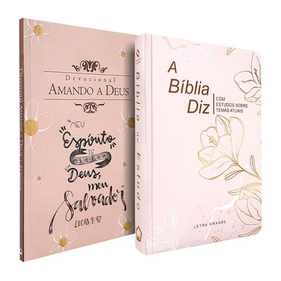 Imagem de Kit Bíblia de Estudo Diz NAA Feminina + Devocional Amando a Deus Lettering