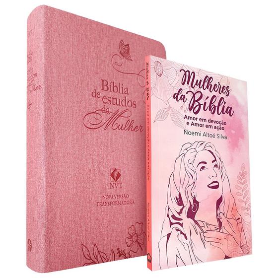 Imagem de Kit Bíblia de Estudos da Mulher NVT Rosa Flores + Mulheres da Bíblia