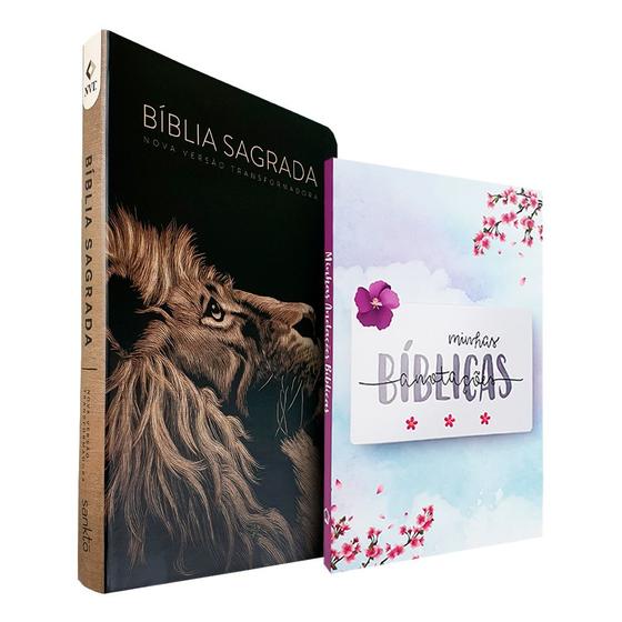 Imagem de Kit Bíblia Sagrada NVT Capa Flexível Lion Head + Minhas Anotações Bíblicas Aquarela