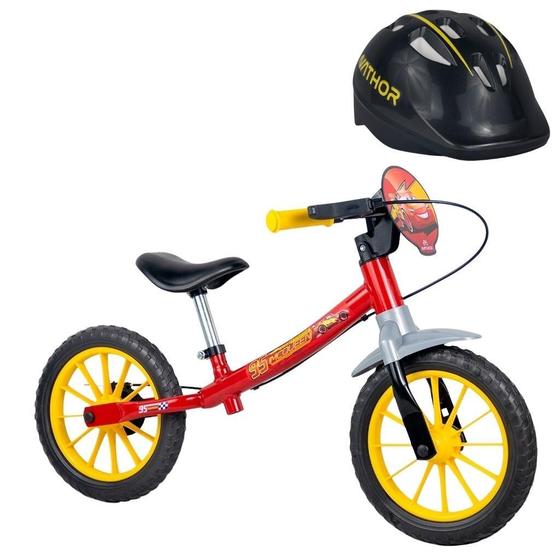 Imagem de Kit Bicicleta Balance Infantil Carros Aro 12 E Capacete