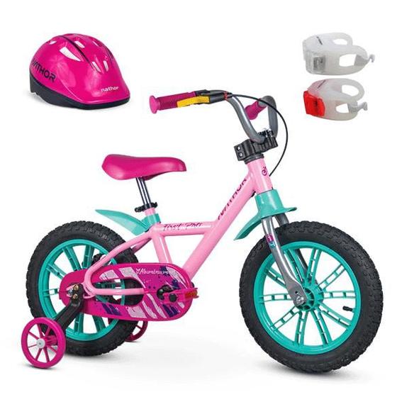 Imagem de Kit Bicicleta Infantil Aro 14 First Pro Feminina + Capacete + Sinalizador LED
