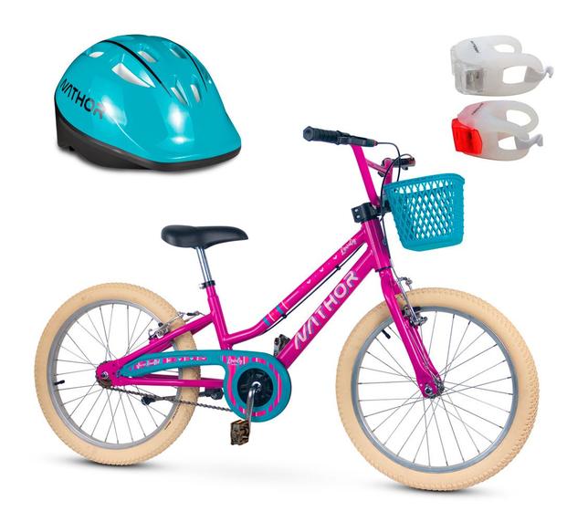Imagem de Kit Bicicleta Infantil Aro 20 Lovely + Capacete Nathor Turquesa + Sinalizador LED