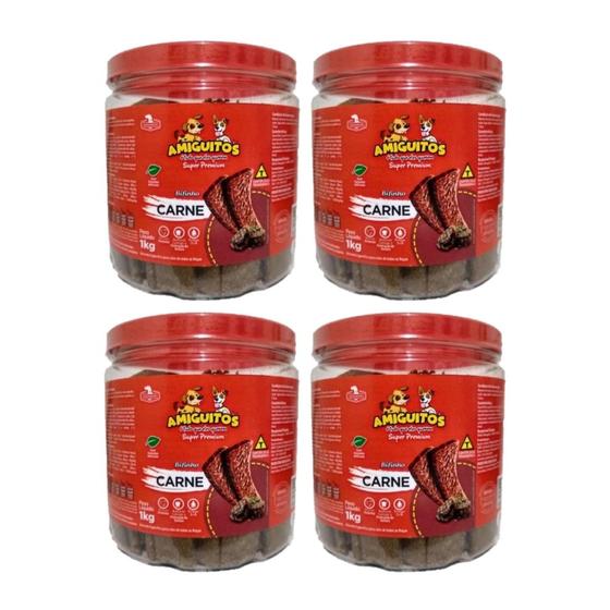 Imagem de Kit Bifinho para Cães Super Premium Sabor Carne Pote 1Kg com 4un Amiguitos