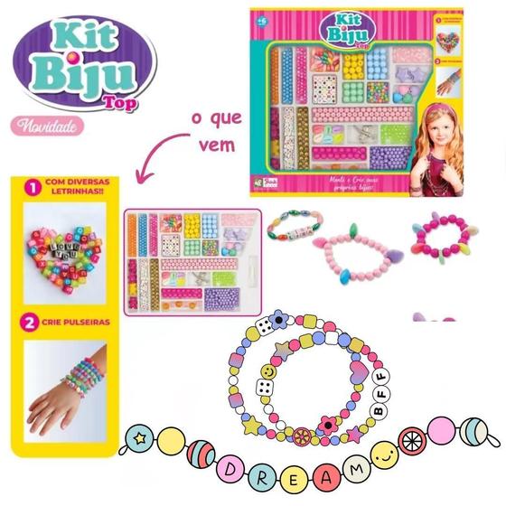 Imagem de Kit Biju Infantil Miçangas Fer Colares Pulseira Grande