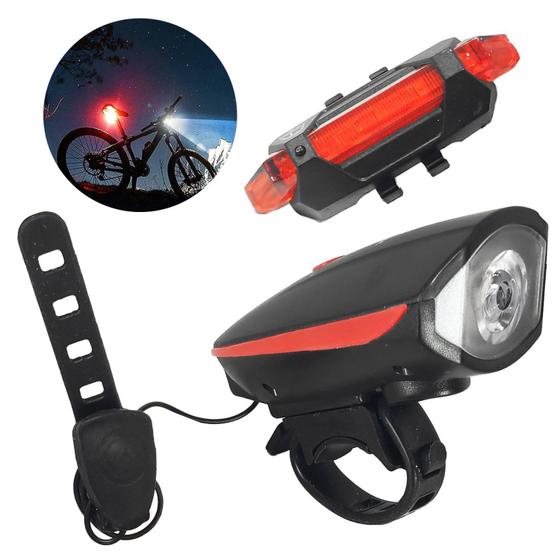 Kit Bike Farol buzina Lanterna + Sinalizador traseiro Recarregável Menor preço em Kit Bike Farol buzina Lanterna + Sinalizador traseiro Recarregável
