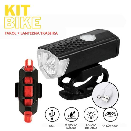 Imagem de Kit Bike Iluminação Noturna Farol E Lanterna Pisca Traseira