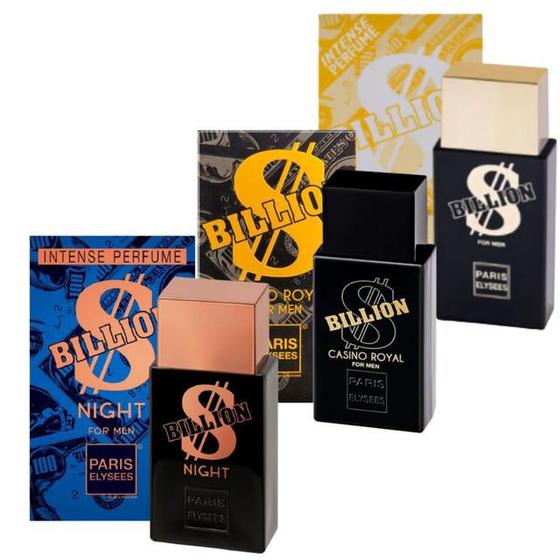 Kit Billions Paris Elysees 100ml 3 Unidades Masculino Menor preço em Kit Billions Paris Elysees 100ml 3 Unidades Masculino