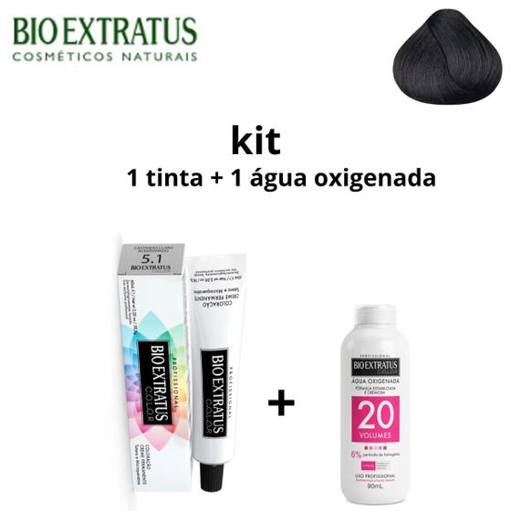 Imagem de Kit  bio extratus 1 tinta  5.1 castanho claro acinzentado + 1 água oxigenada 20v