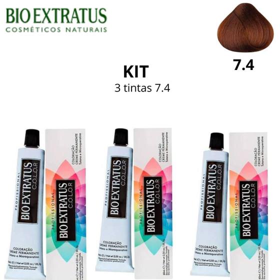 Imagem de Kit bio extratus 3 tintas 7.4 louro médio acobreado