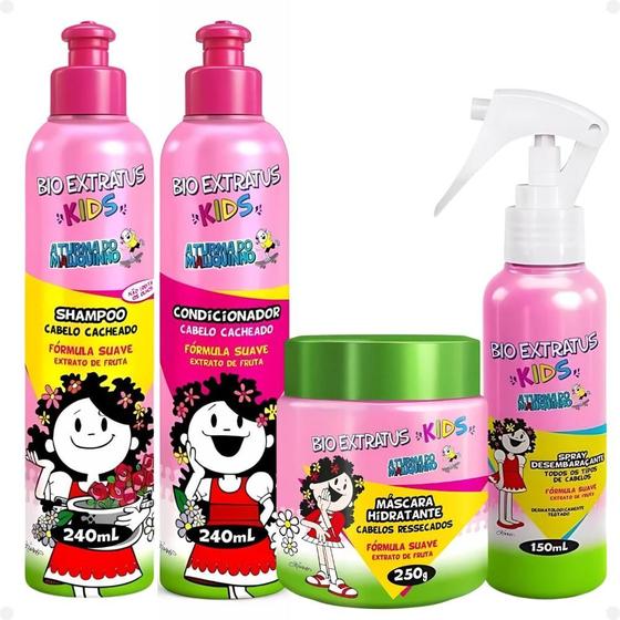 Imagem de Kit Bio Extratus Kids A Turma do Maluquinho Cacheado: Shampoo, Condicionador, Máscara e Spray