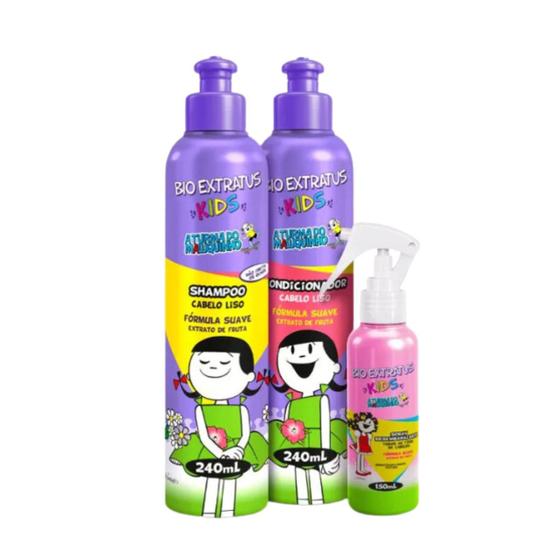 Imagem de Kit Bio Extratus Kids Cabelo Liso Sh+Cond 240ml+Spray Desembaraçante 150ml