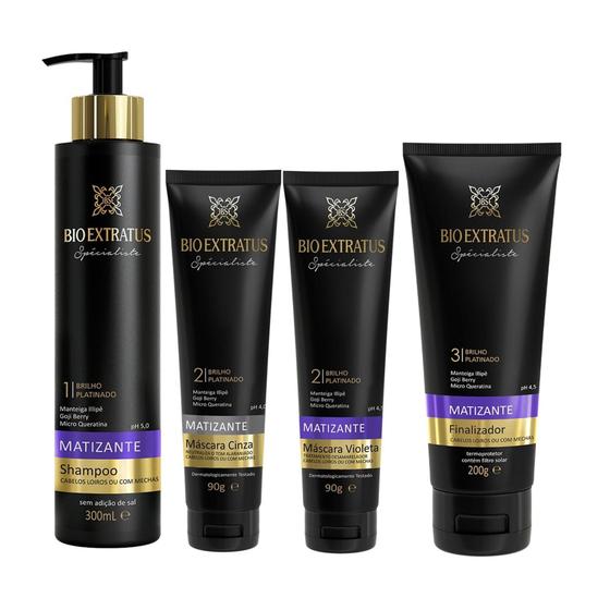 Imagem de Kit Bio Extratus Matizador - Manutenção (Shampoo 300ml/Máscara Violeta e Cinza 90g/Finalizador 200g)