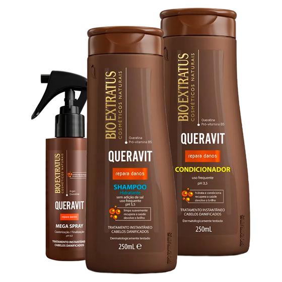 Imagem de Kit Bio Extratus Queravit Shampoo Condicionador Mega Spray