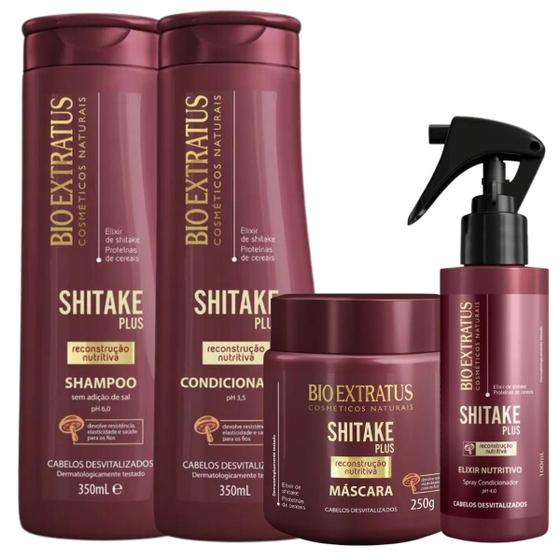 Imagem de Kit Bio Extratus Shitake Plus Sh 350ml + Cond 350ml + Másc 250g + Elixir 100ml
