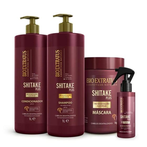 Imagem de Kit Bio Extratus Shitake Plus Shampoo Condicionador Máscara 1L/Kg Elixir Nutritivo 