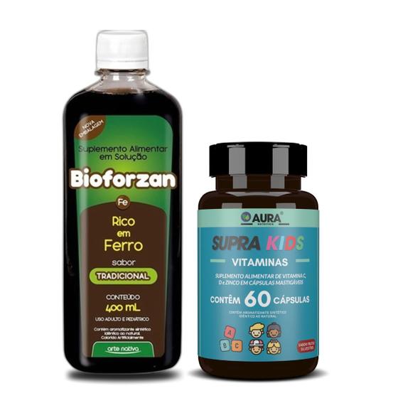 Imagem de Kit Bioforzan 400ml Sabores  Suplemento De Ferro Anemia + Vitamina Infantil Supra Kids 60 Cápsulas