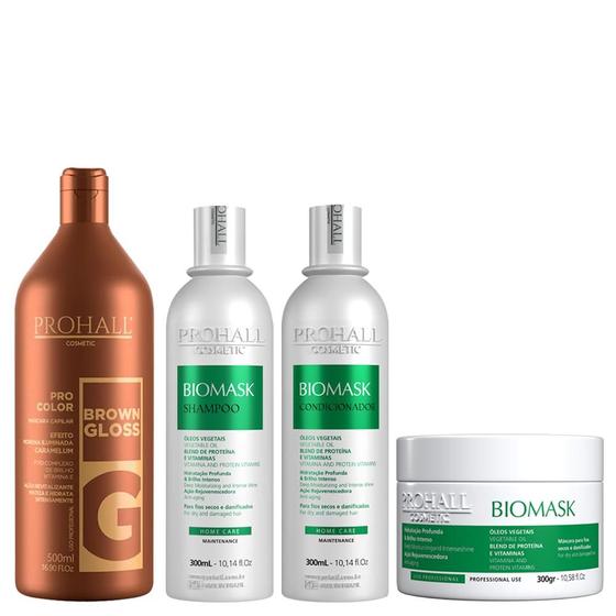 Imagem de Kit Biomask Shampoo + Condicionador + Máscara 300g + Brown Gloss Matizador Morena Iluminada 500ml