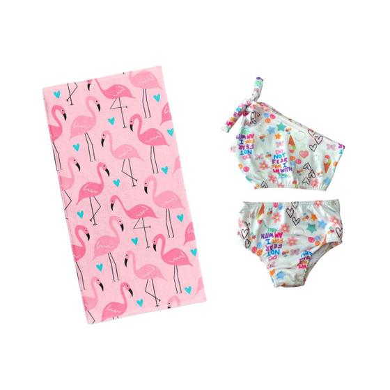 Kit Biquíni Infantil Cropped Ombro Só + Toalha de Praia Banho 140x70cm Macia Menor preço em Kit Biquíni Infantil Cropped Ombro Só + Toalha de Praia Banho 140x70cm Macia