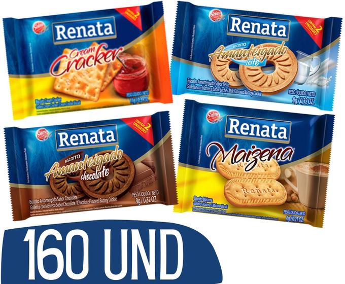 Imagem de Kit Biscoito em Sache Renata Chocolate, Cracker, Maizena e Leite - 160 und