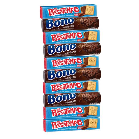 Imagem de Kit Biscoito Recheado Passatempo+ Bisc Bono Chocolate 10un