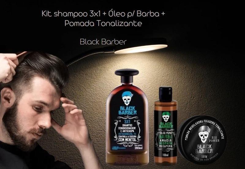 Kit Black Barber Shampoo 31 280ml + Óleo P/ Barba 100ml + Pomada