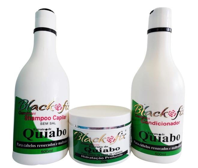 Imagem de Kit Black Fix Shampoo, Condicionador E Máscara De Quiabo.