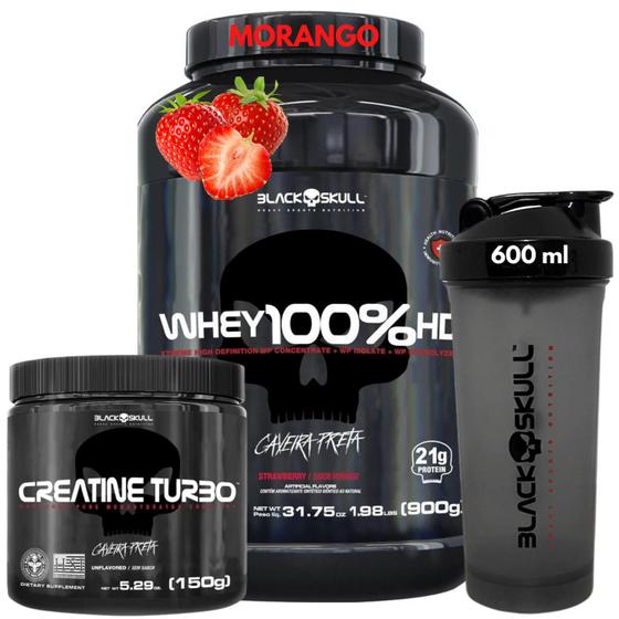 Imagem de Kit Black Skull - Whey Protein POTE 100% HD Pure 3W Isolado Hidrolisado Concentrado + Creatina turbo 150g + Coqueteleira