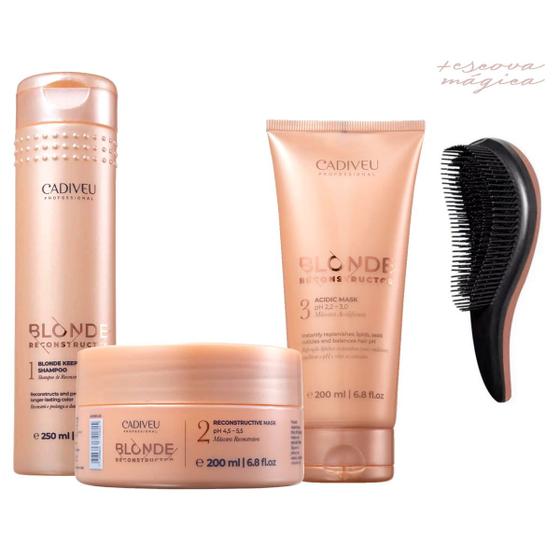 Imagem de Kit Blonde Reconstructor Cadiveu Passo 1 2 e 3 + Escova