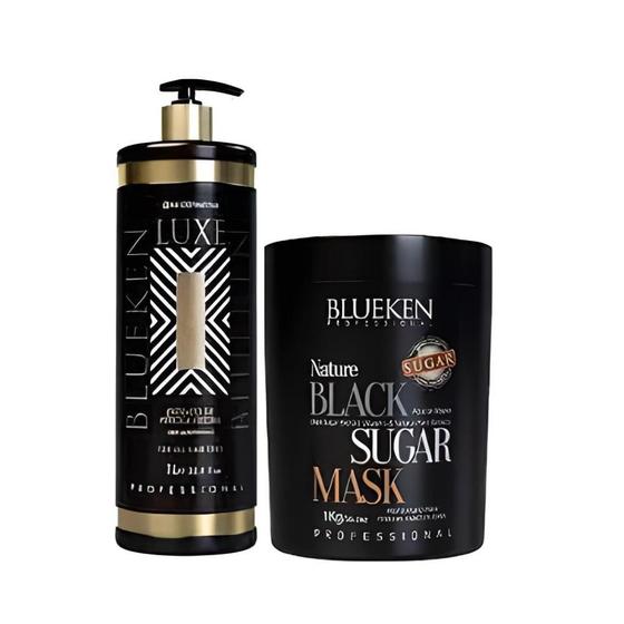 Imagem de Kit Blueken Progressiva Luxe 1L+ Mascara Black Sugar 1Kg