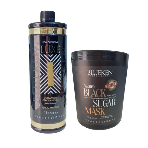 Imagem de Kit Blueken Progressiva Luxe 1L+ Mascara Black Sugar 1kg