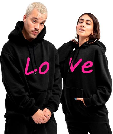 Imagem de Kit Blusa Casal Moletom Com Capuz Combinando Namorados Love