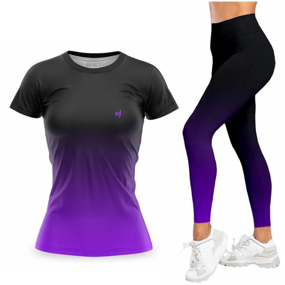 Imagem de Kit Blusa Feminina Academia Dry Degrade Calca Legging Cos Alto Fitness Suplex Caminhada Treino