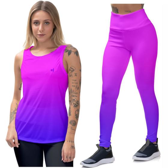 Imagem de Kit Blusa Feminina Regata Fitness Dry Academia Legging Cós Alto Treino Skinny Grossa