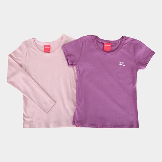 Imagem de Kit Blusa Infantil Kely & Kety Basic Manga Longa e Curta Menina - 2 Peças