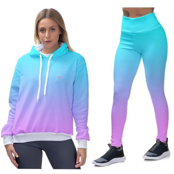 Imagem de Kit Blusa Moletom Feminino Legging Academia Cós alto Moda Fitness