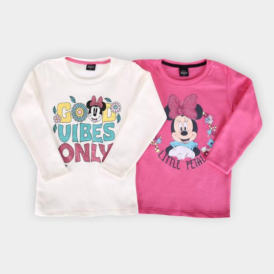 Imagem de Kit Blusa Moletom Infantil Disney Manga Longa Minnie Mouse Menina - 2 Peças