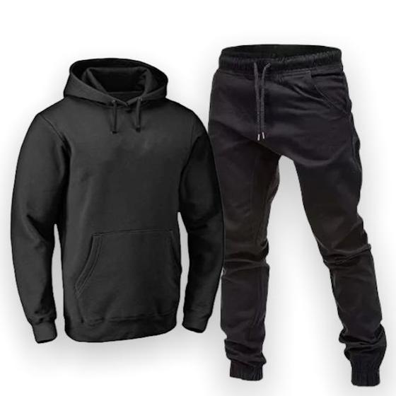 Imagem de Kit Blusa Moletom Liso Flanelado + Calça Jogger Jeans Masculino 24