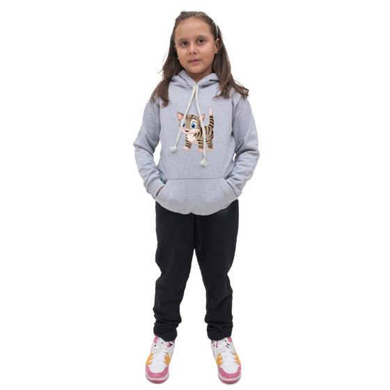 Imagem de Kit Blusa Moletom Menina Infantil Canguru Com Calça de Frio Lisa Para Escola Passeio Moda Inverno