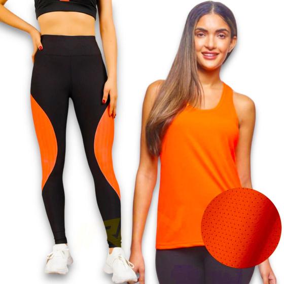 Imagem de Kit Blusinha Camiseta REGATA MALHA FRIA POLIAMIDA + Calça Leg Legging Corrida Academia 538