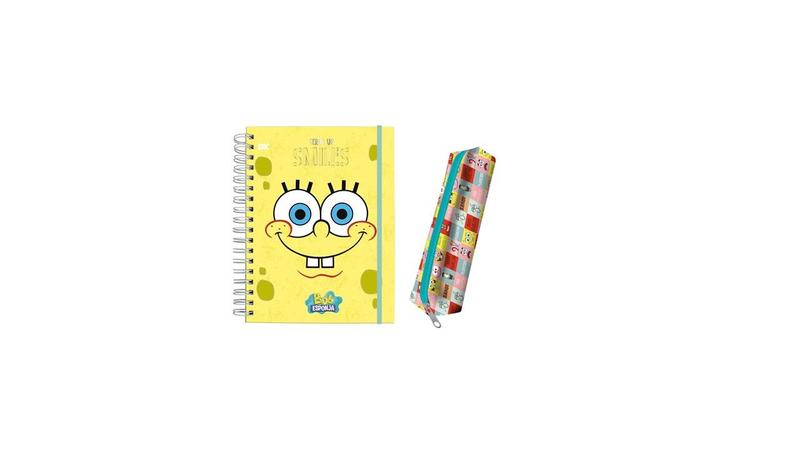Imagem de Kit Bob Esponja Caderno Smart Univ. e Estojo Pequeno - Dac